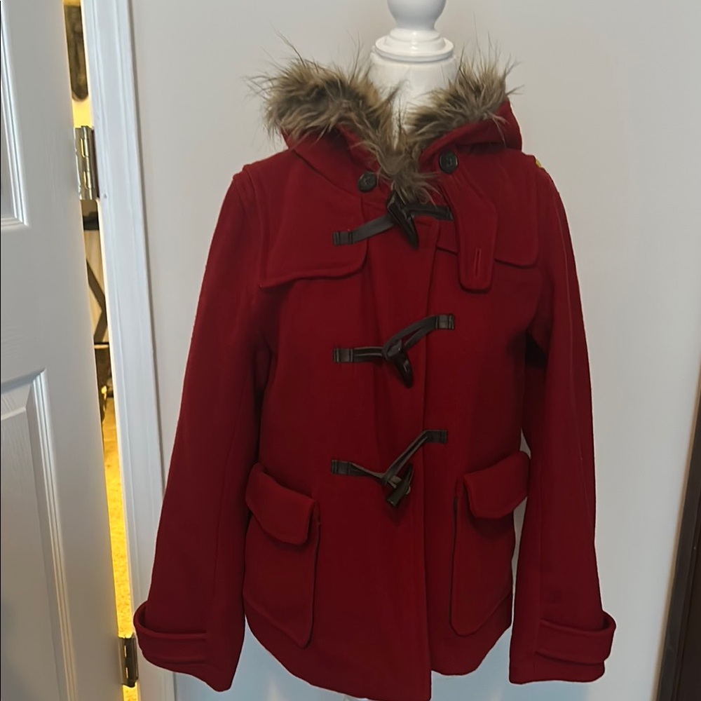 Elegant Red Toggle Utility Jacket